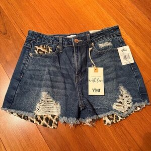 YMI Denim Shorts with Animal Print Details